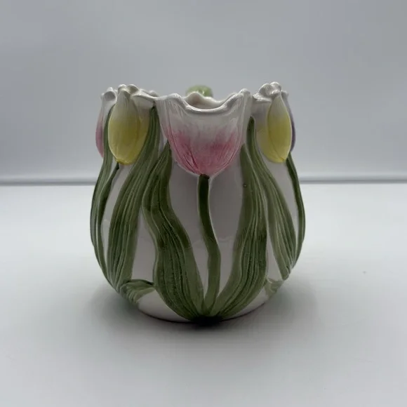 Floral Ceramic Vase with Multicolor Tulip Design - Picture 2 of 16